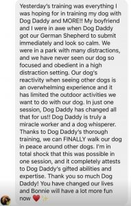 The Dog Daddy's expertise changed our lives in one session testimonial